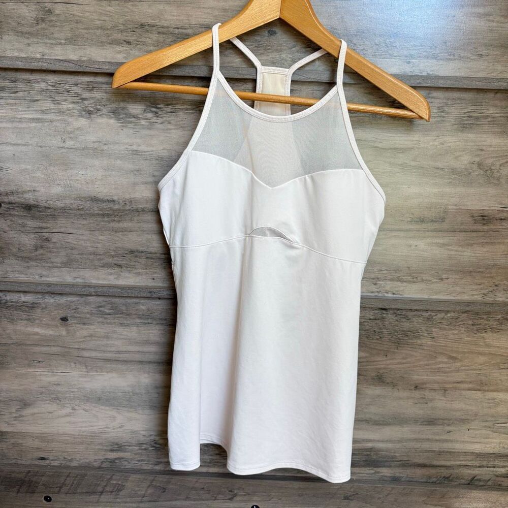 Fabletics S Blush Cream Mesh Athletic Tank Top Romantic Sporty Minimalist Preppy